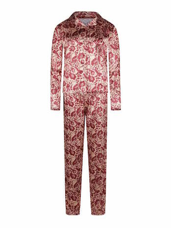 Charlie Choe Pyjama Set Satin Bordeaux Bloemen